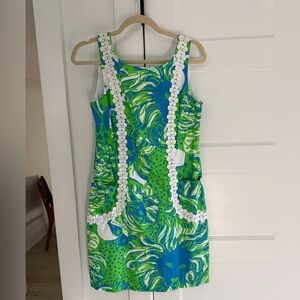 Lilly Pulitzer Limeade Green and Ocean Blue Tropical Shift Dress